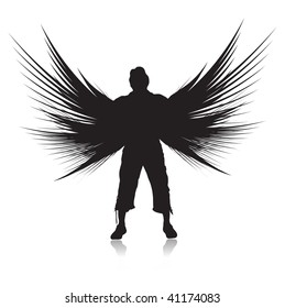 man raising his hands on white background, vector illustration