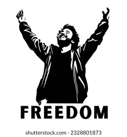 man raising his hands vector silhouette illustration isolated on white background. freedom concept