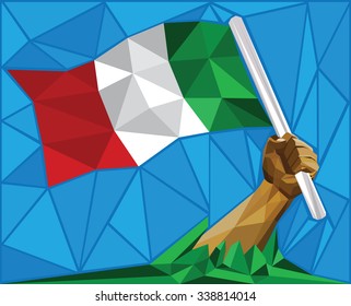 Man Raising Italy's National Flag