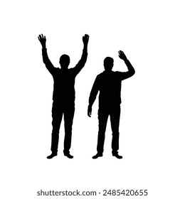 Man Raising and Waving Hands Silhouette Set. People emotions and activities concept vector