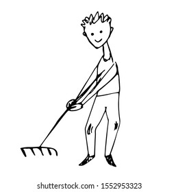 Man with a rake. Sketch. Vector illustration.