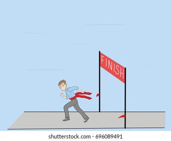 The man ran across the finish line. The concept of success. vector illustration.