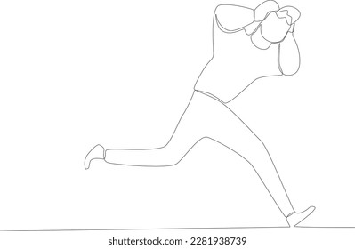 A man ran in fear while watching the building collapse. Earthquake one-line drawing