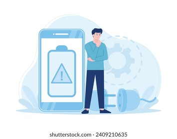 man ran out of battery on cell phone trending concept flat illustration