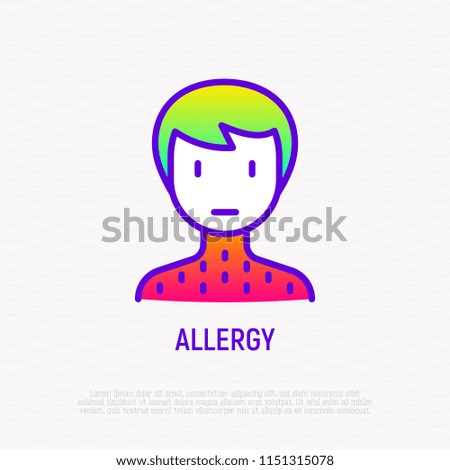 Man with rash thin line icon. Modern vector illustration of allergy symptom.