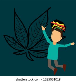 man in a rastaman's hat. rastaman on a turquoise background. vector. hemp leaf