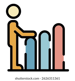 Man and rating chart icon. Outline man and rating chart vector icon color flat isolated
