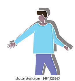 Man reach out one hand concept on white background. Flat vector illustration for web page.