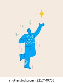 El hombre busca un diamante. Concepto de aspiración de objetivo. Ilustración vectorial colorida
