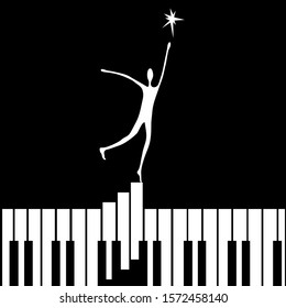 Man reaches for a star, piano keys