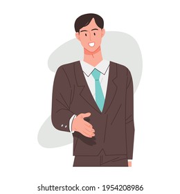 A man reaching out to shake hands. Business concept vector illustration.