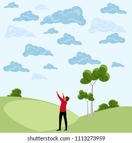 man reaching for the sky