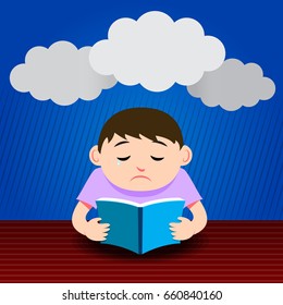 Man Read Book with Sad Face, Good Weather with Rainbow in Background