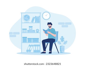 A man read a books all the time at home trending flat illustration