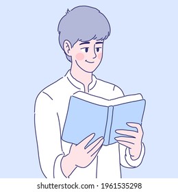 The man read textbook cartoon character design of vector.