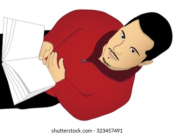 Man reading a blank book