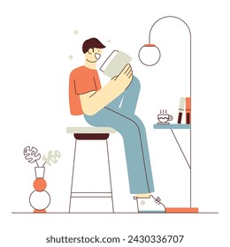 Man Reading Book Alone Illustration