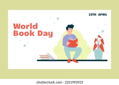 Man reading a book banner horizontal. World Book Day
