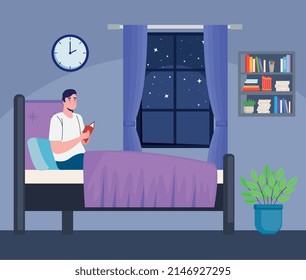 hombre leyendo libro en dormitorio