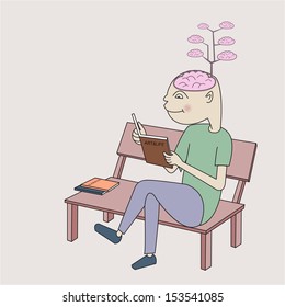 A man reading book and the brain growing