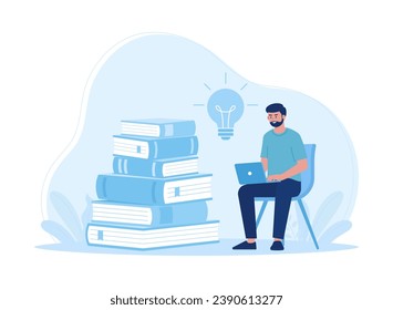 A man reading a book and browsing trending concept flat illustration
