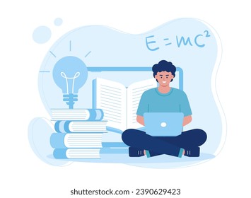 A man reading a book and browsing trending concept flat illustration