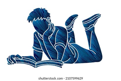 A Man Reading A Book Cartoon Graphic Vector