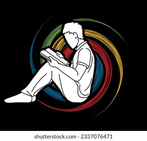 A Man Reading A Book Cartoon Silhouette Graphic Vector