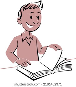 Man reading a book.
Color vector illustration of smiling man reading a book  isolated on white background.