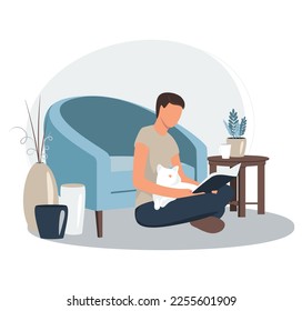 Man reading book concept. Flat vector illustration