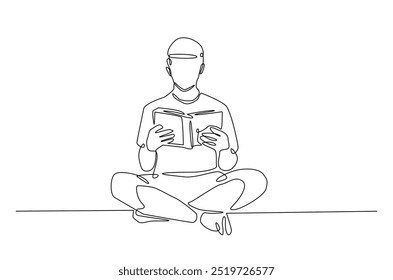 Hombre leyendo un libro de dibujo continuo de una línea. Estudio de la persona leyendo el libro en la ilustración del arte de la sola línea. Vector editable.  