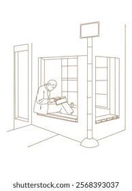 a man reading a book at corner street