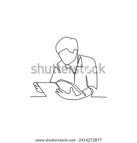 Man reading book drawn in line art style