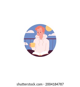 Man Reading The Book And Drinking Coffee. Vector Illustration