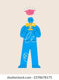Man reading book. Education, graduation concept. Colorful vector illustration