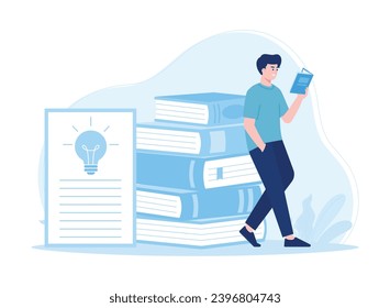 man reading a book for an exam  trending concept flat illustration