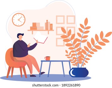 a man reading book flat illustration design for presentation