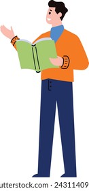a man reading book flat style isolated on background