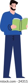 a man reading book flat style isolated on background