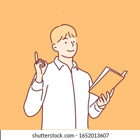 Man reading a book. Hand drawn style vector design illustrations.