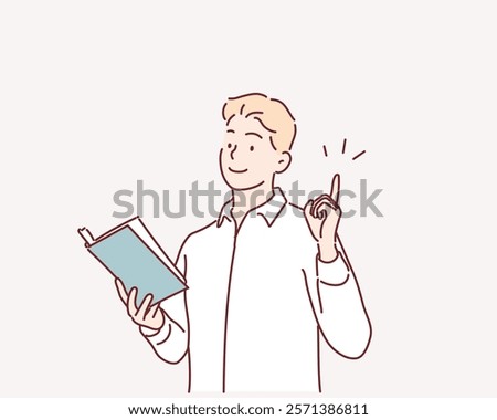 Man reading a book. Hand drawn style vector design illustrations.	