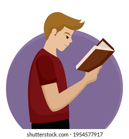 Man reading a book. Hobbies concept - Vector illustration