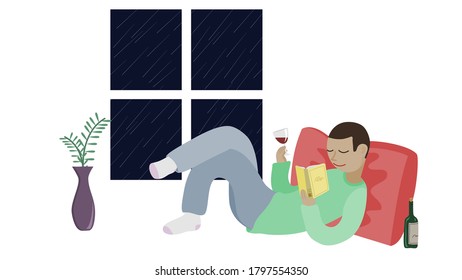 Man reading a book at home