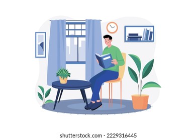 Man Reading Book At Home Illustration concept. A flat illustration isolated on white background