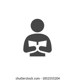 Man Reading Book Icon Black and White Vector Graphic