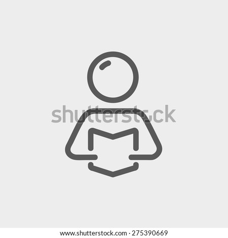 Man reading book  icon thin line for web and mobile, modern minimalistic flat design. Vector dark grey icon on light grey background.