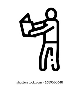 vectorial de icono del libro de lectura del hombre. hombre leyendo el cartel del libro. ilustración de símbolo de contorno aislado