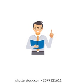 Man Reading Book with Idea A Cheerful Cartoon Character Illustration