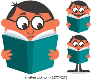 Man reading book. Illustration is in 3 different versions.