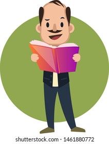 Man reading book, illustration, vector on white background.